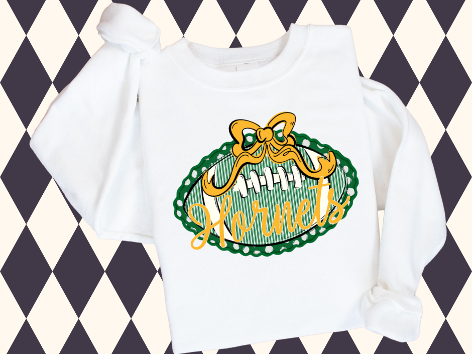 Prepster Football & Bow T-Shirt • Sweatshirt | Any Color Combo • Any Mascot