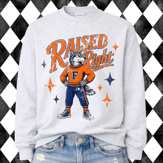 Retro Raised Right Sweatshirt | Any Mascot • Any Color