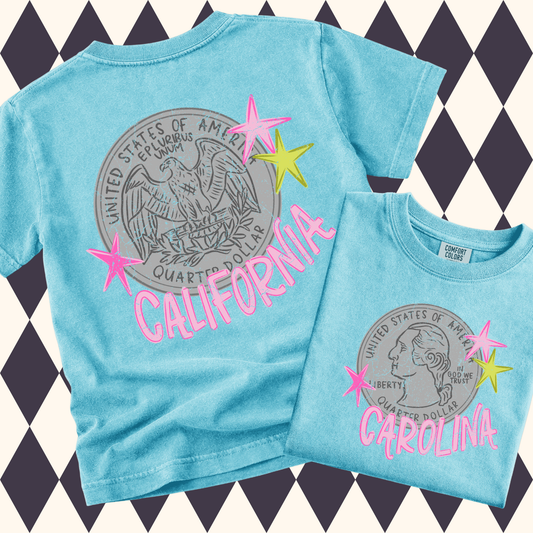 Heads Carolina Tails California Quarter Tee | 90s Country Road Trip Shirt