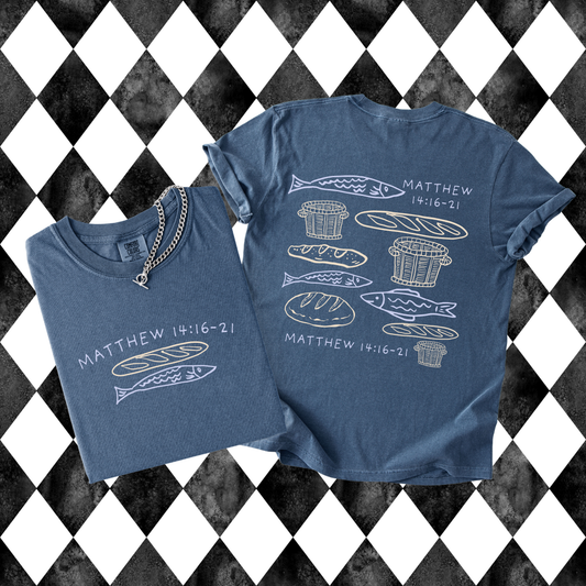 Loaves and Fishes T-Shirt | Short-Sleeved • Long-Sleeved | Matthew 14:16-21 Scripture| Christian Apparel
