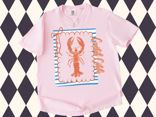 Coastal Catch Lobster Tee | Preppy Nautical Stripe Bow Shirt