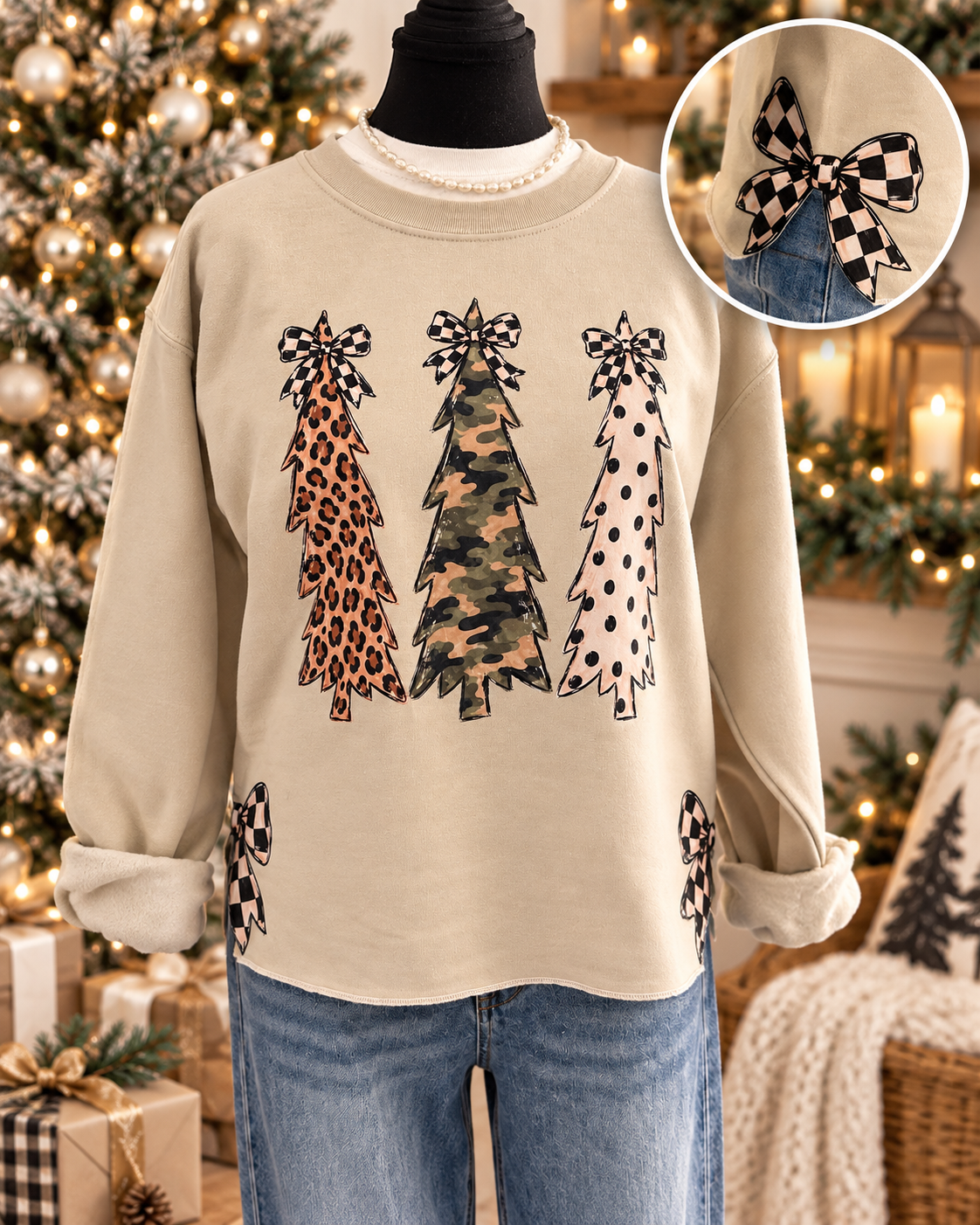 Wildly Merry Christmas Tree Side-Bow Sweatshirt