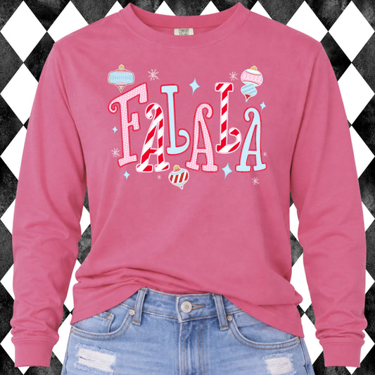 Falala Candy Cane long sleeve tee - Comfort Colors Crunchberry