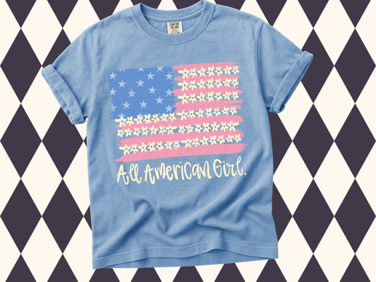 All American Girl Daisy T-Shirt | Youth • Adult | Floral USA Flag Shirt | Summer Spirit Apparel |