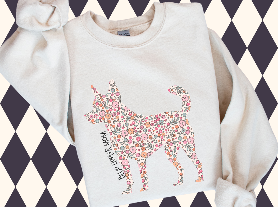 Floral Breed Silhouette "Dog Mom" (Over 100 breeds available) - T-Shirt, Sweatshirt |Custom Dog Breed Shirt | Pet Mom Wear | Dog Mama |