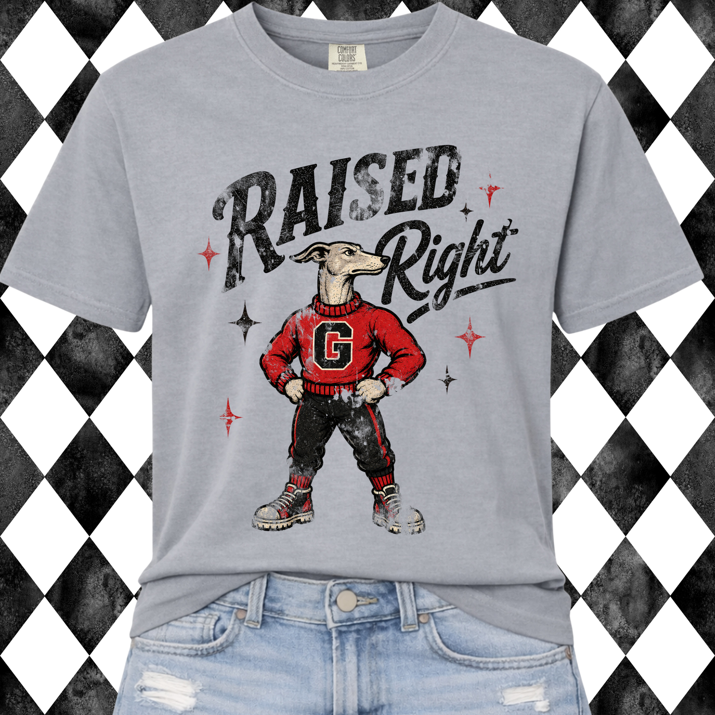 Retro Raised Right Custom Mascot Graphic Tee