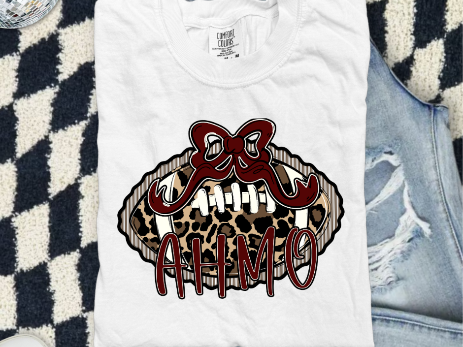 Prepster Leopard Football Bow T-Shirt • Sweatshirt | Any Mascot