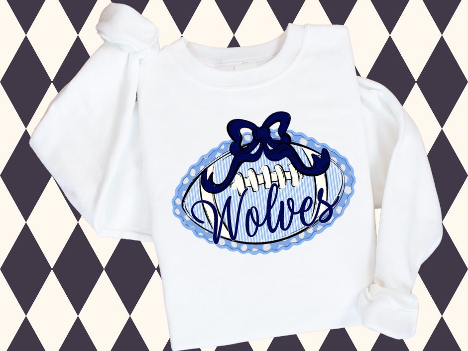 Prepster Football & Bow T-Shirt • Sweatshirt | Any Color Combo • Any Mascot
