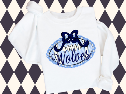 Prepster Football & Bow T-Shirt • Sweatshirt | Any Color Combo • Any Mascot