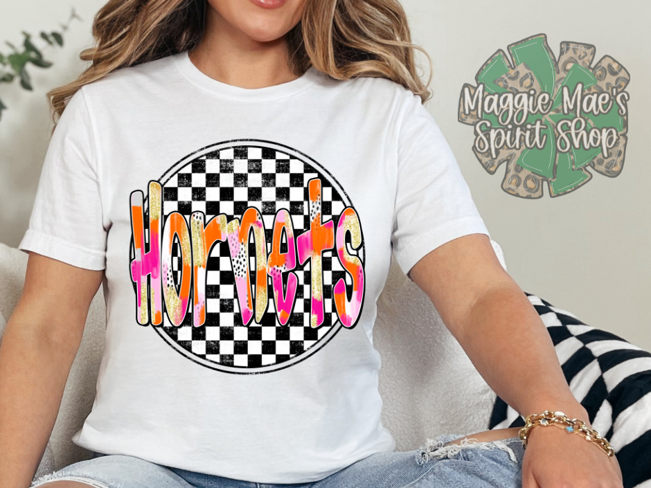 Checkered Hornets Pride T-Shirt (Pink + Gold Pop!)