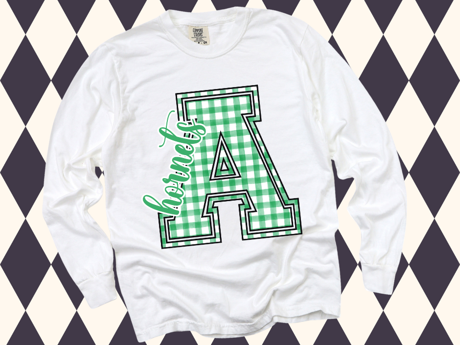 Game Day Gingham Letter with Mascot T-Shirt • Sweatshirt | Any Color • Any Team • Any Mascot