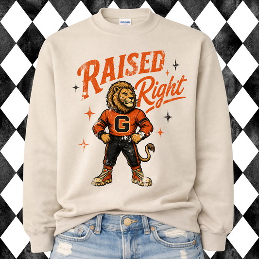 Retro Raised Right Sweatshirt | Any Mascot • Any Color