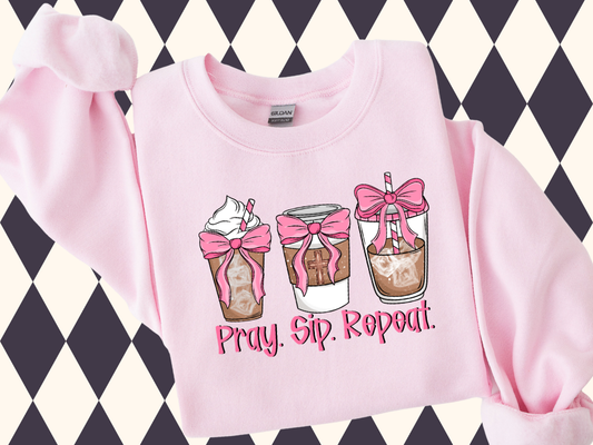 Pray. Sip. Repeat. Sweatshirt - Faith Based Shirt | Christian Spirit Wear | Prayers and Lattes