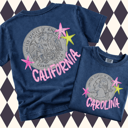 Heads Carolina Tails California Quarter Tee | 90s Country Road Trip Shirt