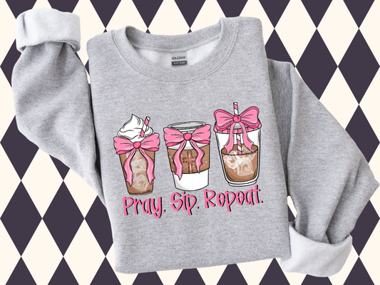 Pray. Sip. Repeat. Sweatshirt - Faith Based Shirt | Christian Spirit Wear | Prayers and Lattes