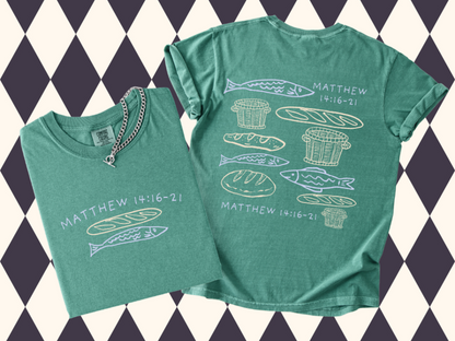 Loaves and Fishes T-Shirt | Short-Sleeved • Long-Sleeved | Matthew 14:16-21 Scripture| Christian Apparel