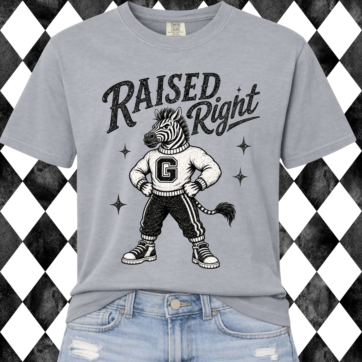 Retro Raised Right Custom Mascot Graphic Tee