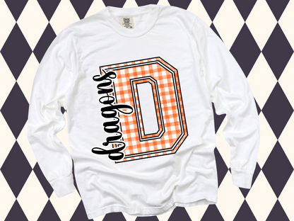 Game Day Gingham Letter with Mascot T-Shirt • Sweatshirt | Any Color • Any Team • Any Mascot