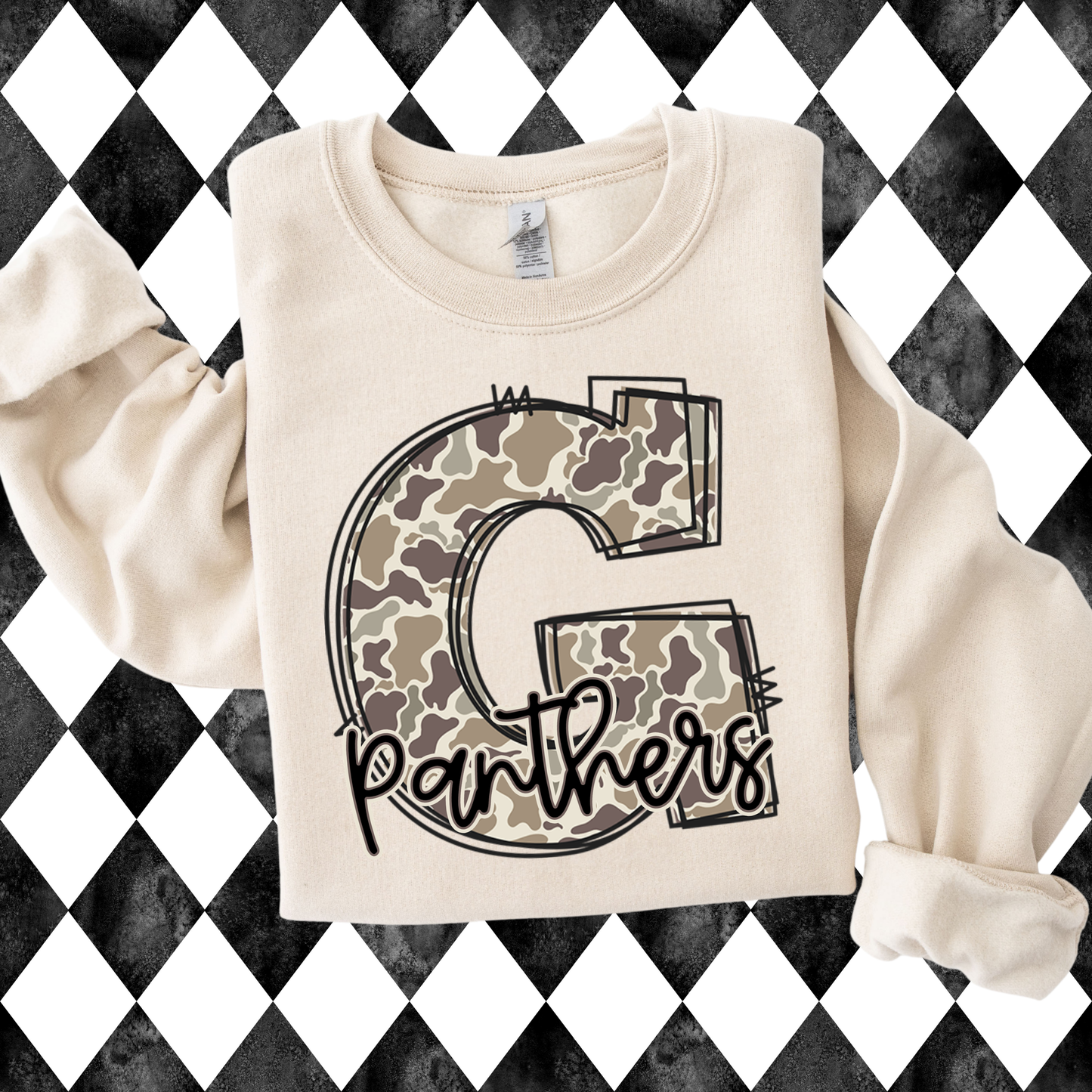 Camo Doodle Mascot T-Shirt • Sweatshirt | Any Letter • Any Mascot