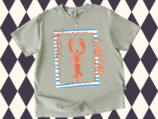 Coastal Catch Lobster Tee | Preppy Nautical Stripe Bow Shirt