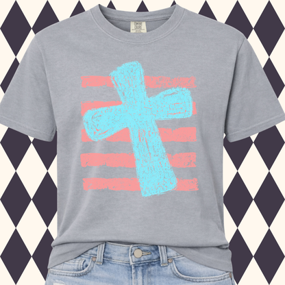 Distressed Cross & Stripes Faith T-Shirt