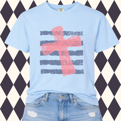 Distressed Cross & Stripes Faith T-Shirt