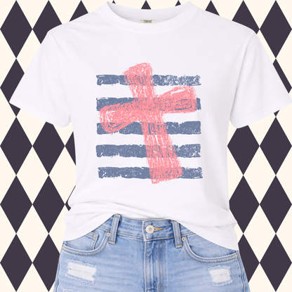Distressed Cross & Stripes Faith T-Shirt