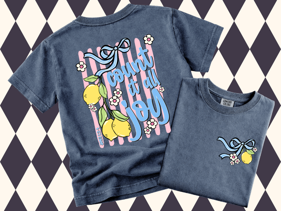 Count It All Joy T-Shirt | Youth•Adult Sizes Available | Preppy Lemon & Ribbon Faith Shirt