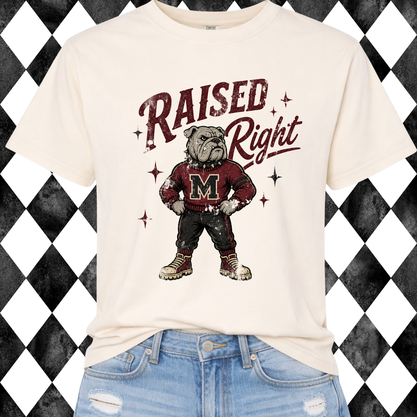 Retro Raised Right Custom Mascot Graphic Tee