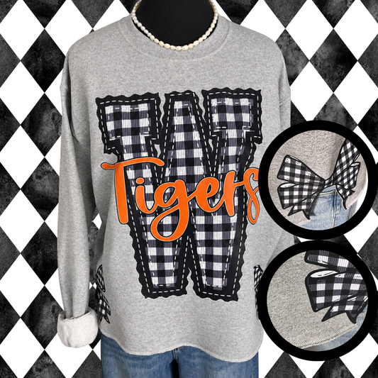 Gingham Letterman Side-Bow Sweatshirt