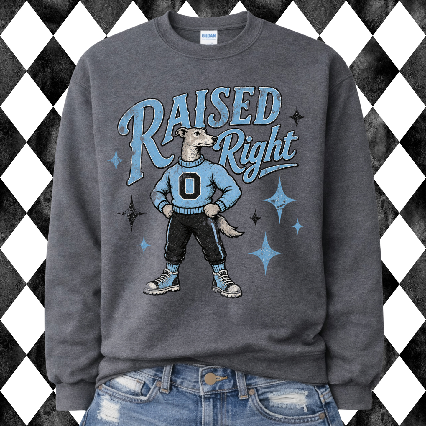 Retro Raised Right Sweatshirt | Any Mascot • Any Color