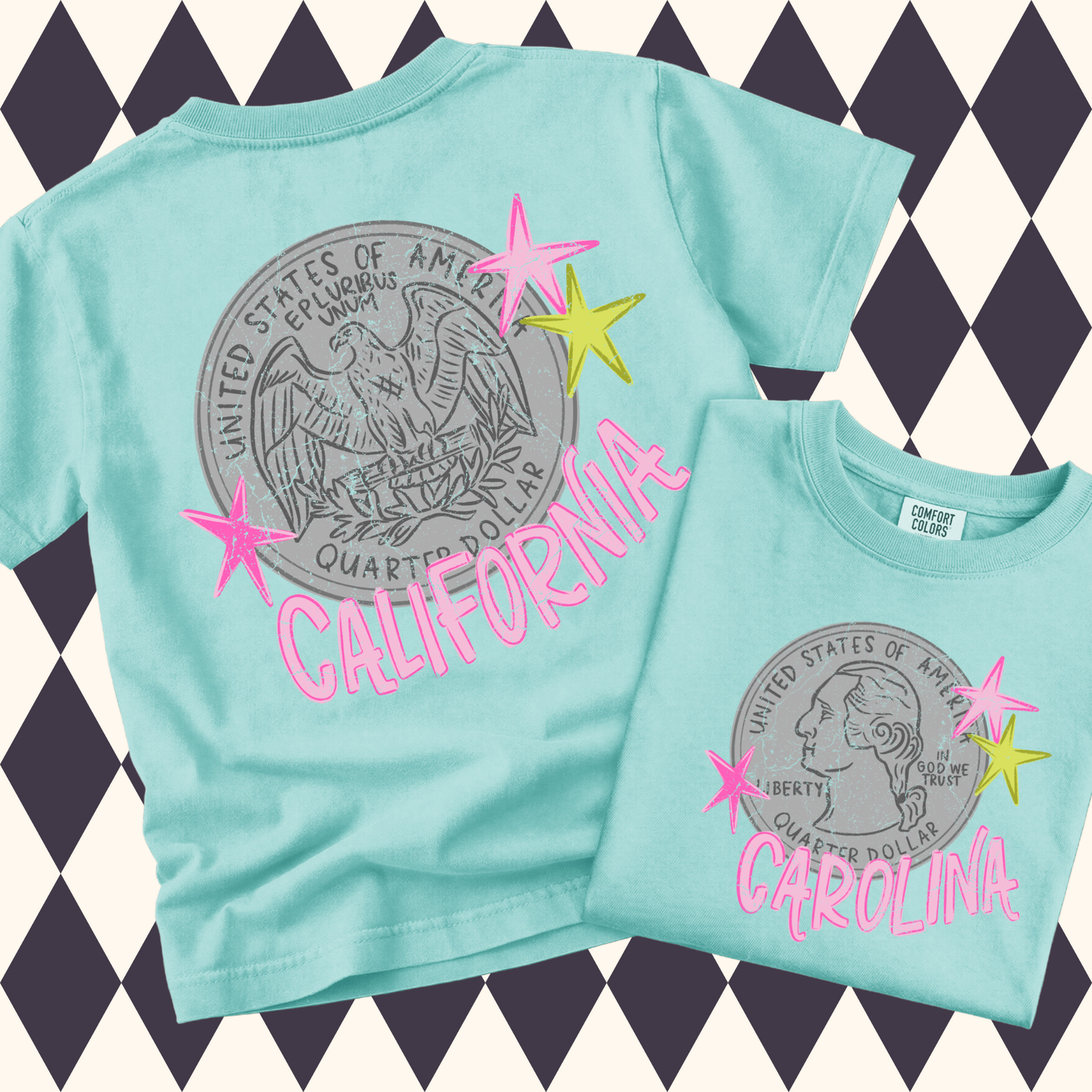 Heads Carolina Tails California Quarter Tee | 90s Country Road Trip Shirt