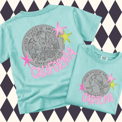 Heads Carolina Tails California Quarter Tee | 90s Country Road Trip Shirt