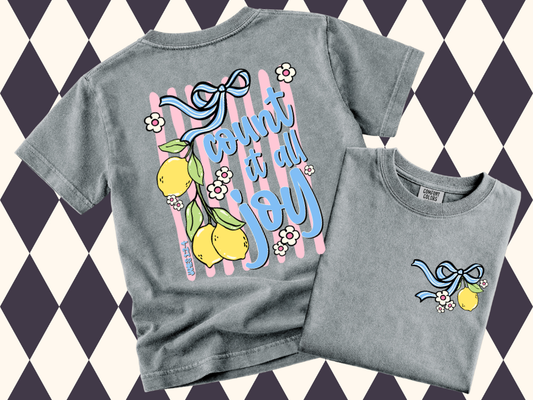 Count It All Joy T-Shirt | Youth•Adult Sizes Available | Preppy Lemon & Ribbon Faith Shirt