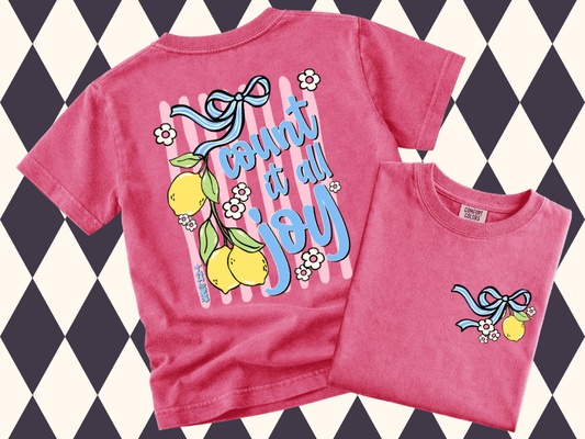 Count It All Joy T-Shirt | Youth•Adult Sizes Available | Preppy Lemon & Ribbon Faith Shirt