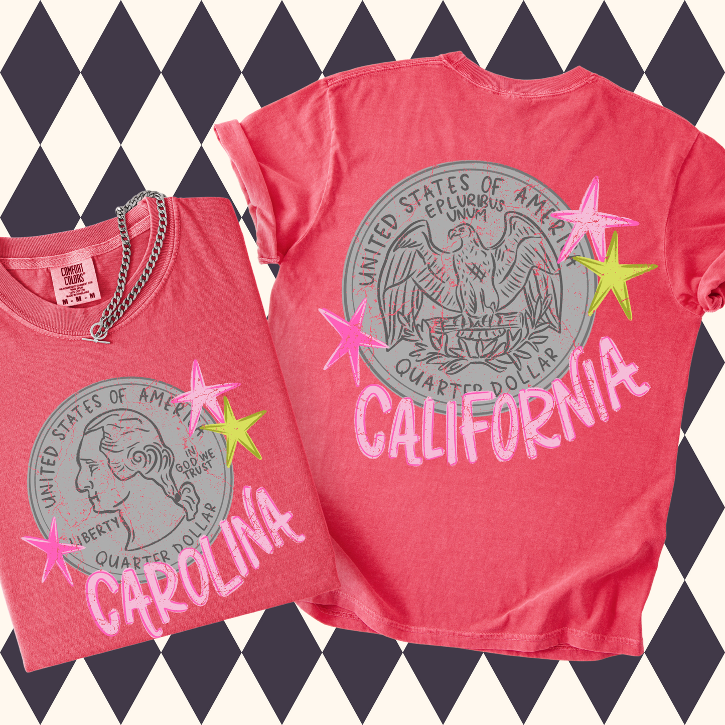 Heads Carolina Tails California Quarter Tee | 90s Country Road Trip Shirt