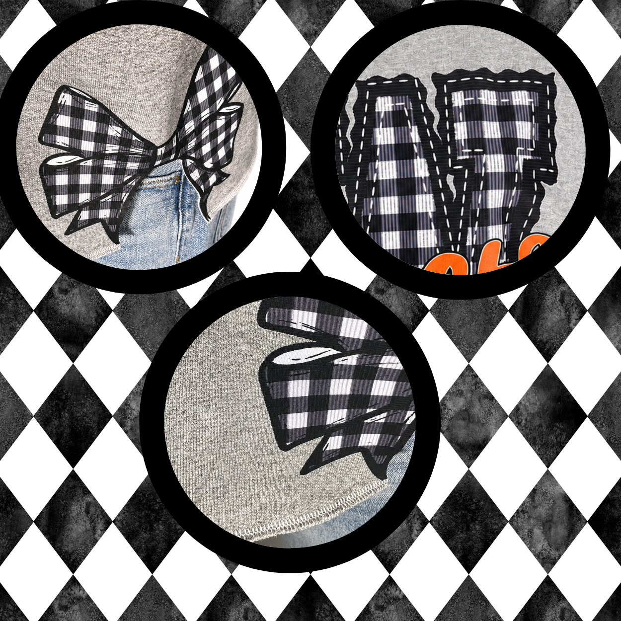 Gingham Letterman Side-Bow Sweatshirt