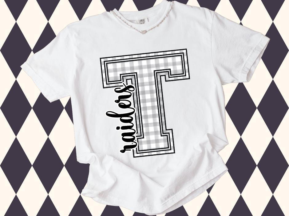 Game Day Gingham Letter with Mascot T-Shirt • Sweatshirt | Any Color • Any Team • Any Mascot