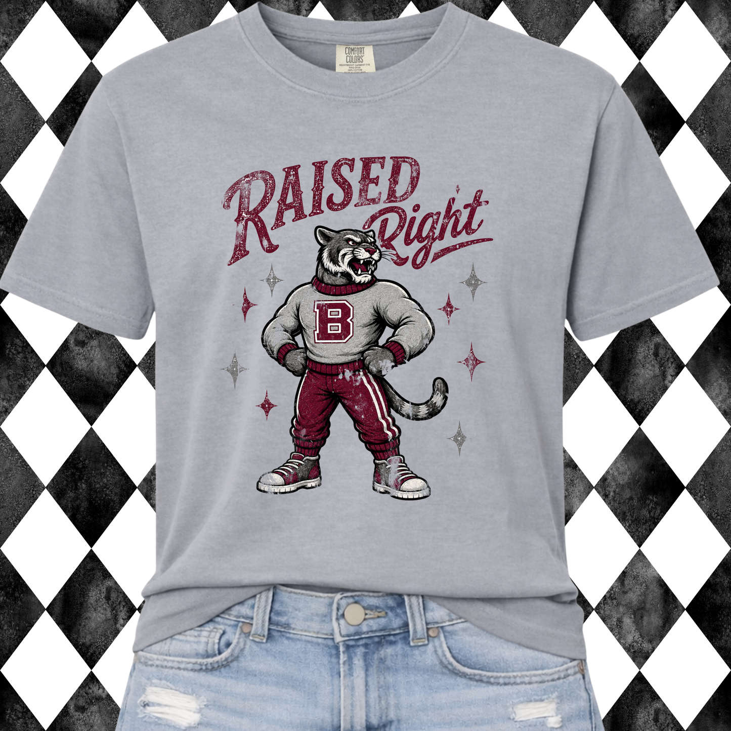 Retro Raised Right Custom Mascot Graphic Tee