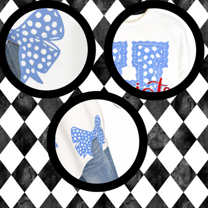 Polka Dot Letterman Side-Bow Sweatshirt