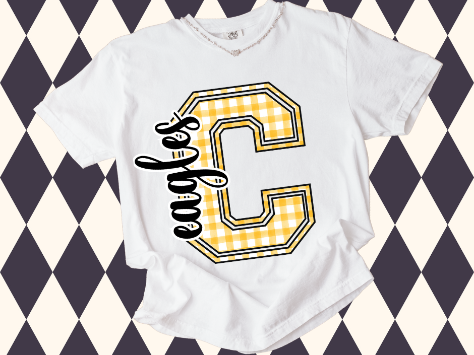 Game Day Gingham Letter with Mascot T-Shirt • Sweatshirt | Any Color • Any Team • Any Mascot