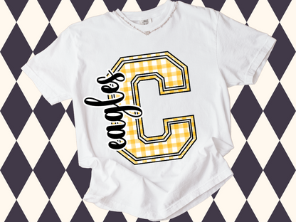 Game Day Gingham Letter with Mascot T-Shirt • Sweatshirt | Any Color • Any Team • Any Mascot