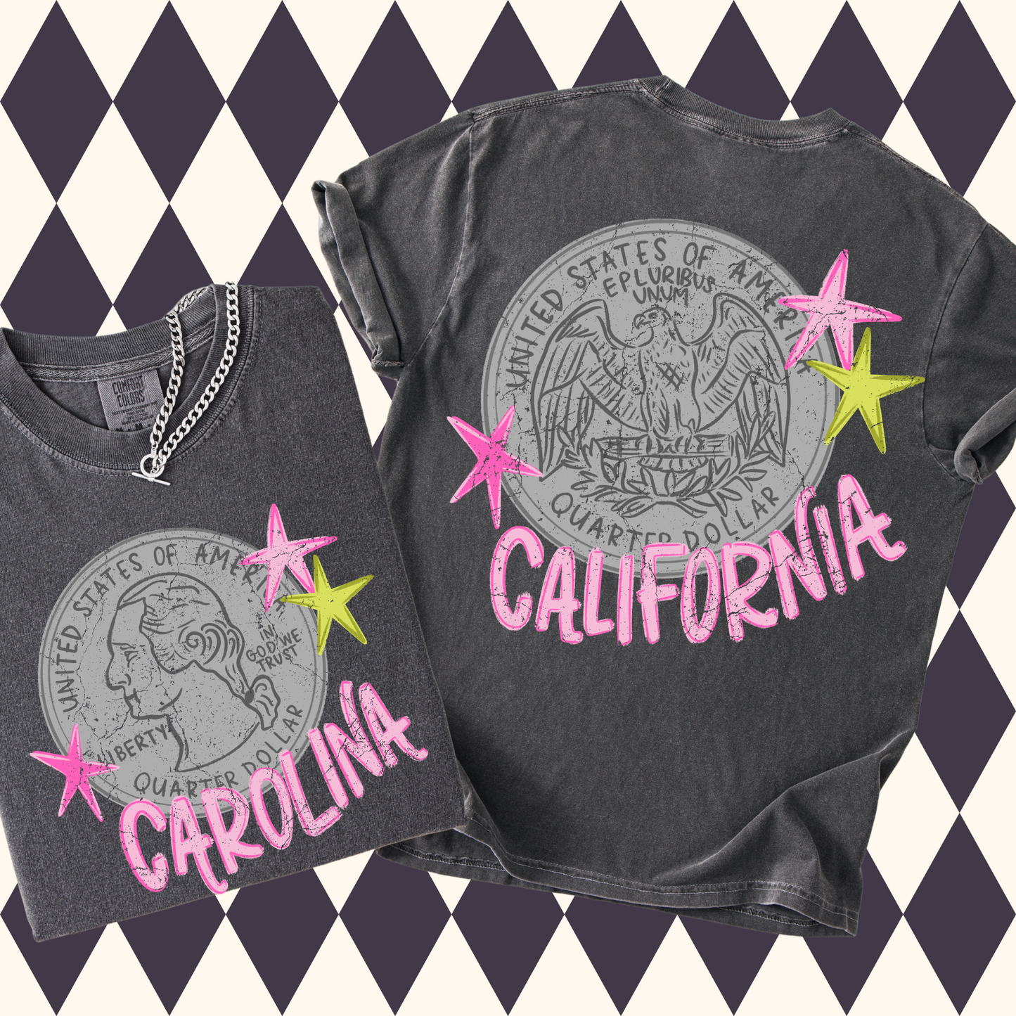 Heads Carolina Tails California Quarter Tee | 90s Country Road Trip Shirt
