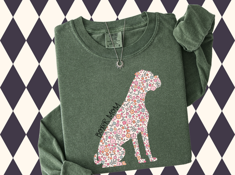 Floral Breed Silhouette "Dog Mom" (Over 100 breeds available) - T-Shirt, Sweatshirt |Custom Dog Breed Shirt | Pet Mom Wear | Dog Mama |