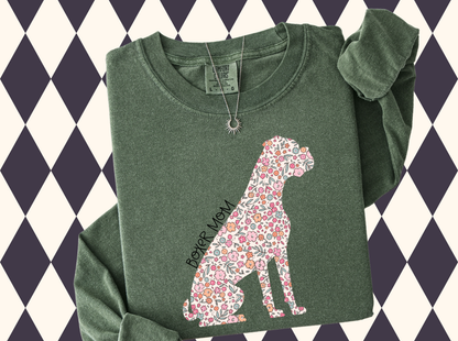 Floral Breed Silhouette "Dog Mom" (Over 100 breeds available) - T-Shirt, Sweatshirt |Custom Dog Breed Shirt | Pet Mom Wear | Dog Mama |