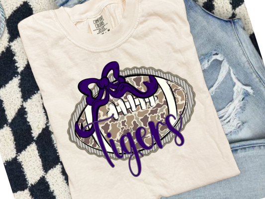 Prepster Camo Football Bow T-Shirt • Sweatshirt | Any Mascot