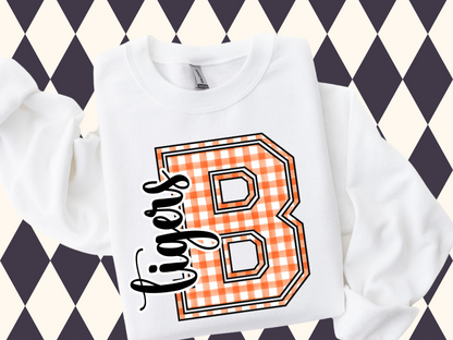Game Day Gingham Letter with Mascot T-Shirt • Sweatshirt | Any Color • Any Team • Any Mascot