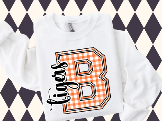 Game Day Gingham Letter with Mascot T-Shirt • Sweatshirt | Any Color • Any Team • Any Mascot