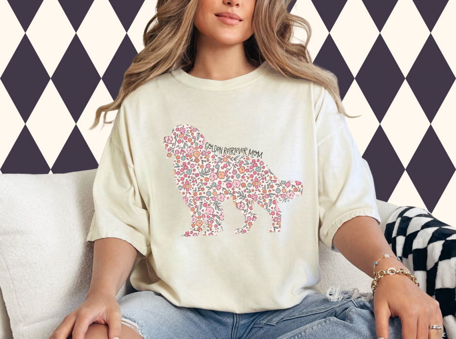 Floral Breed Silhouette "Dog Mom" (Over 100 breeds available) - T-Shirt, Sweatshirt |Custom Dog Breed Shirt | Pet Mom Wear | Dog Mama |
