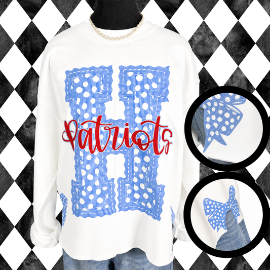 Polka Dot Letterman Side-Bow Sweatshirt